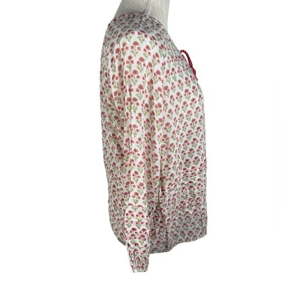Roller Rabbit Red & Green Floral Tassel Tie Lightweight 3/4 Sleeve Boho Top - Picture 4 of 8